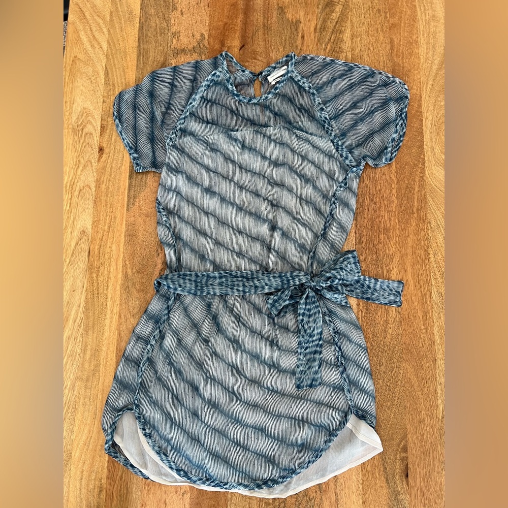 Isabel Marant Zaggy Dress Blue Chiffon Striped Dress with Belt FR38
